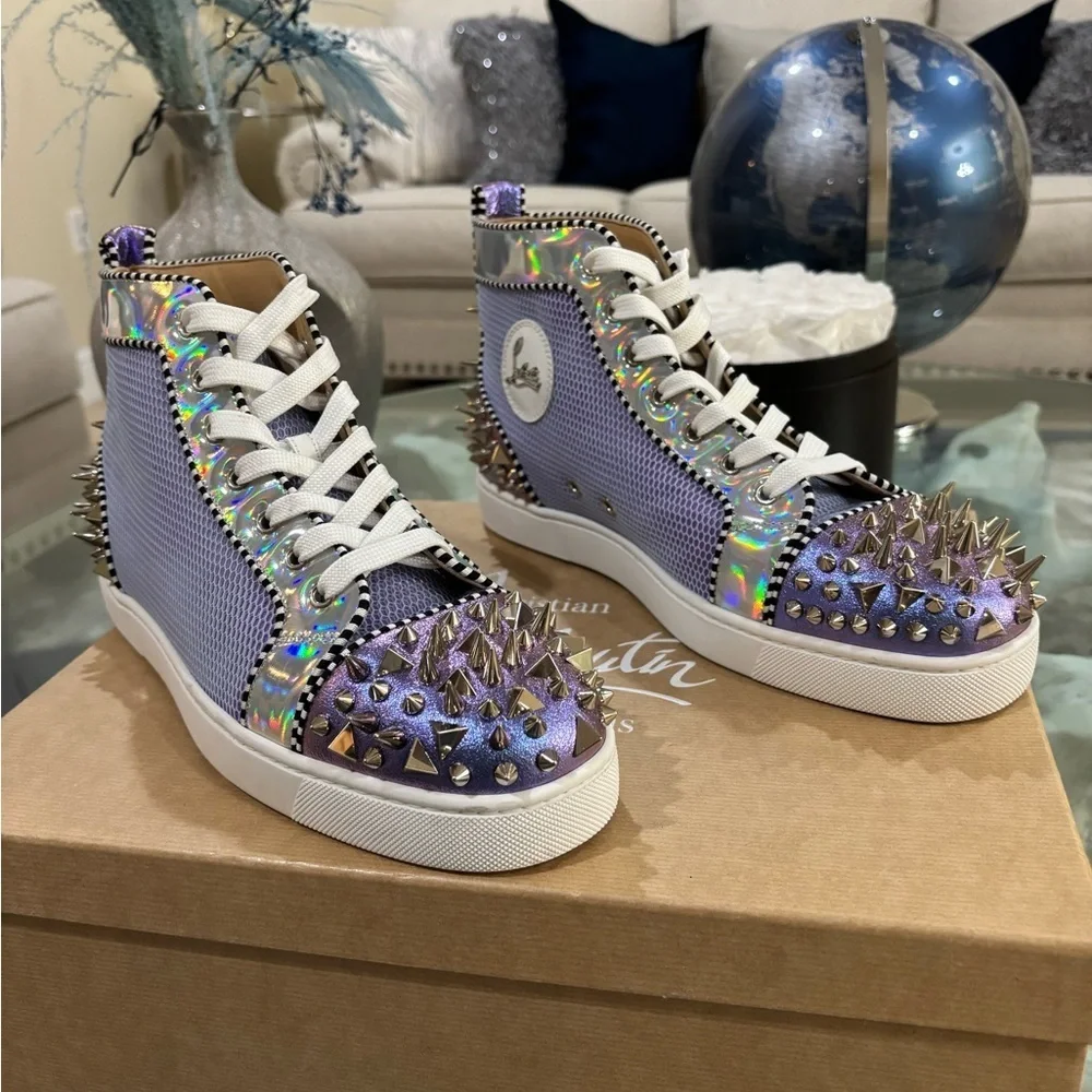 Authentic Christian Louboutin Purple Spiked Men Sneakers Retails at $1200